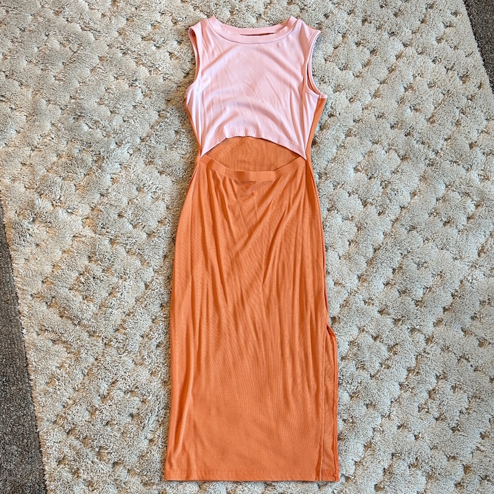 Elegant Pink and Orange Sleeveless Dress